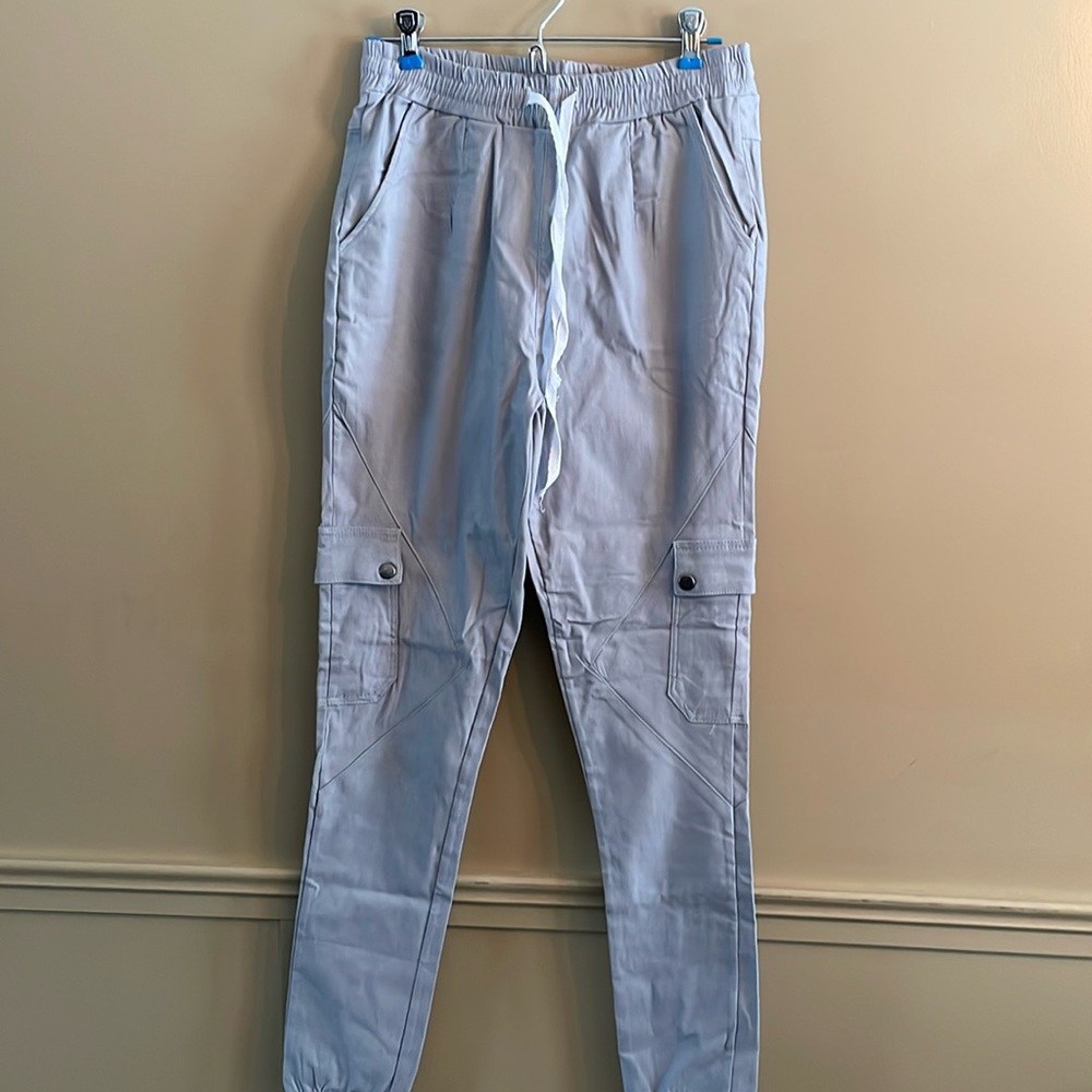 Gray woven stretch joggers. Size medium